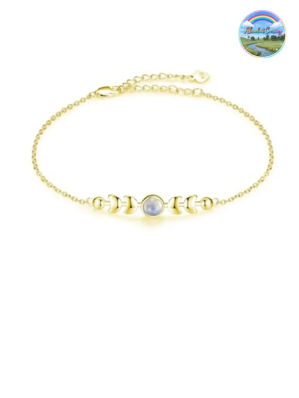 Genuine Moonstone Bracelet Sterling Silver Moon Phase Chain Charm Bracelet